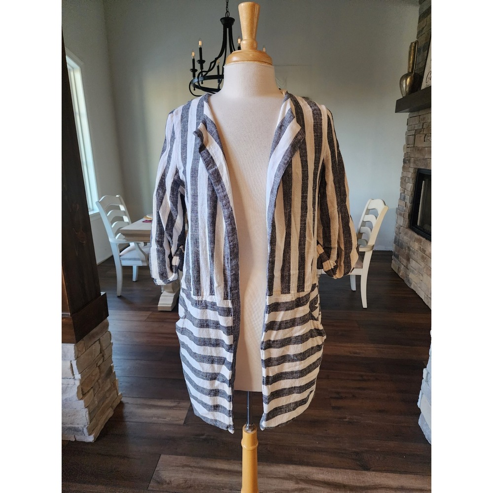 Anthropologie Eva Franco Striped Linen Blend Kimono Jacket Blazer OversizedXS